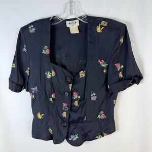 Vintage GSL 90's Small Short Sleeve Blouse Cottagecore Artsy Boxy Floral Grandma